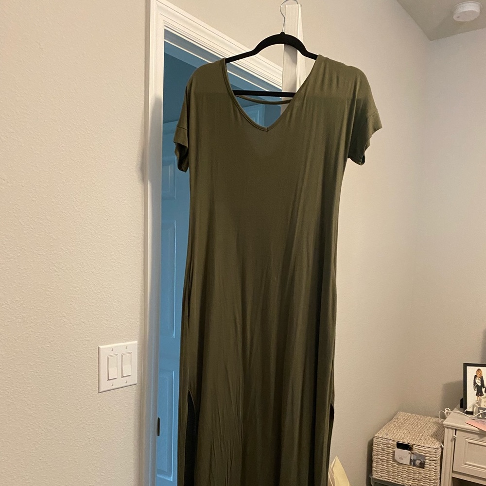 Olive Green Maxi Dress w/ Pockets